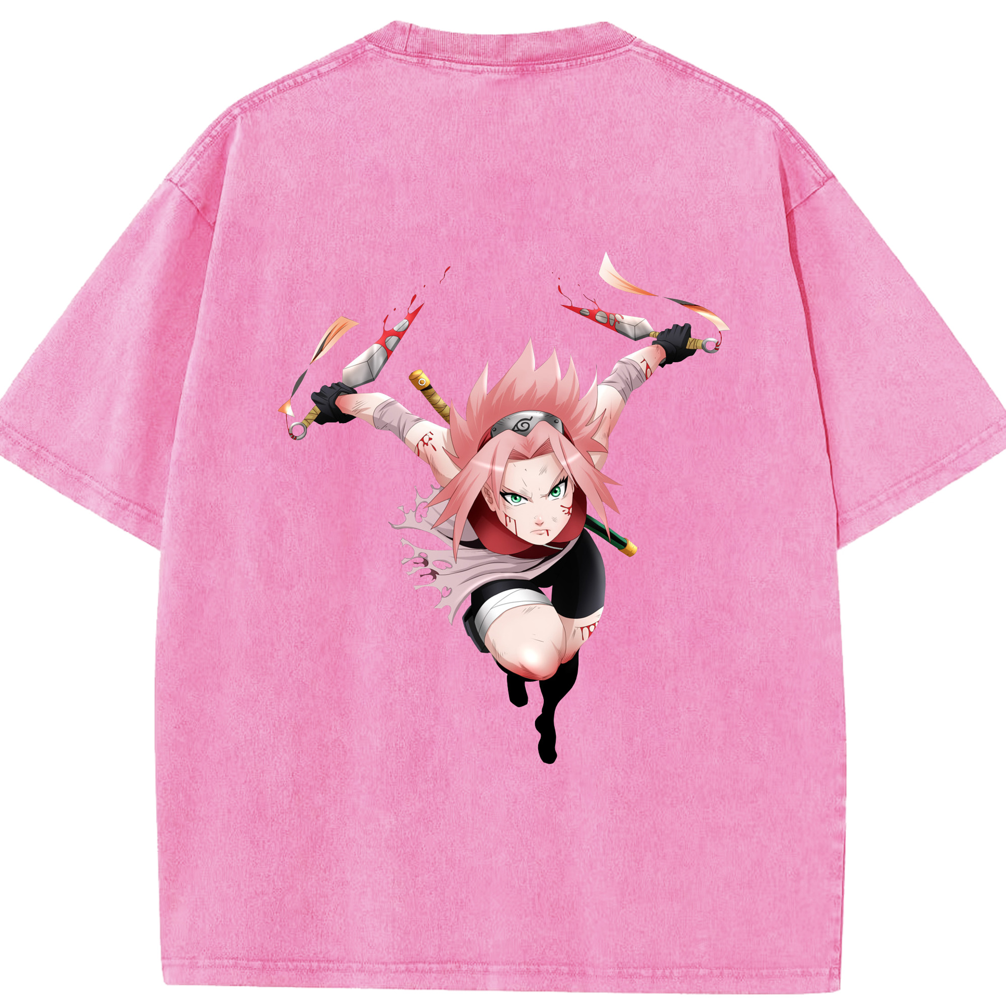 （画像用） NARUTO -ナルト- 春野サクラ Haruno Sakura 綿100% ヴィンテージ風 半袖Tシャツ（背面プリント）